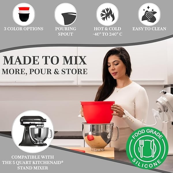 Silicone 5 Quart Mixing Bowl Liner with Lid for Stand Mixer