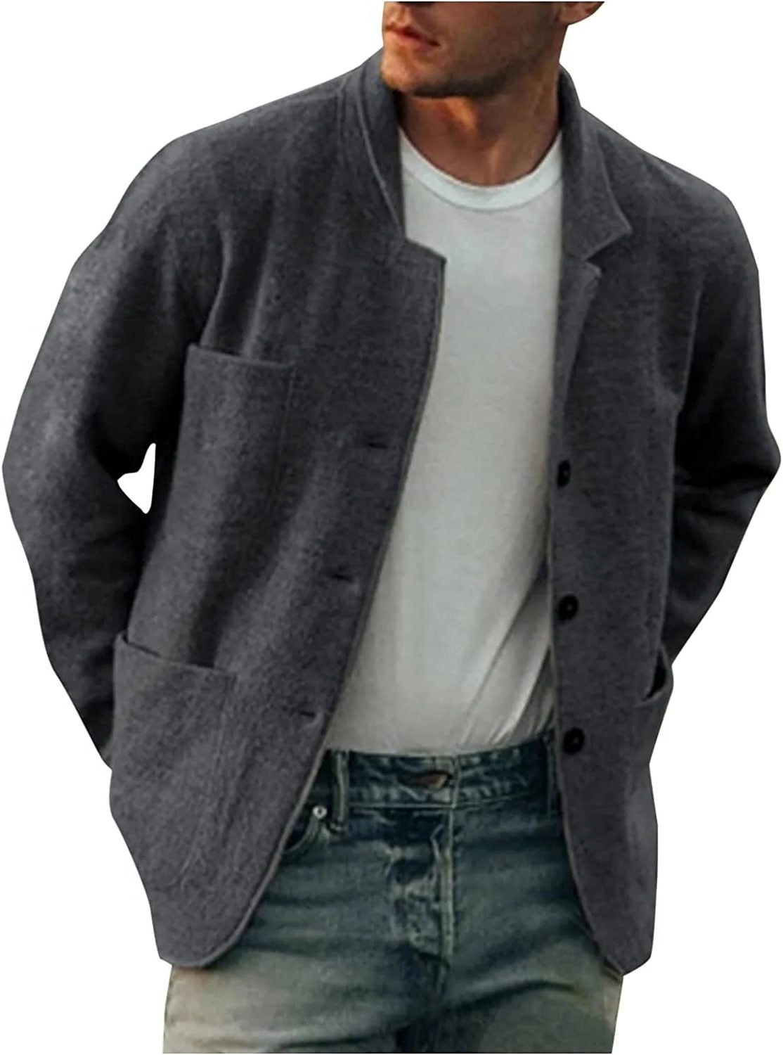 Single Button Notch Lapel Blazer for Men