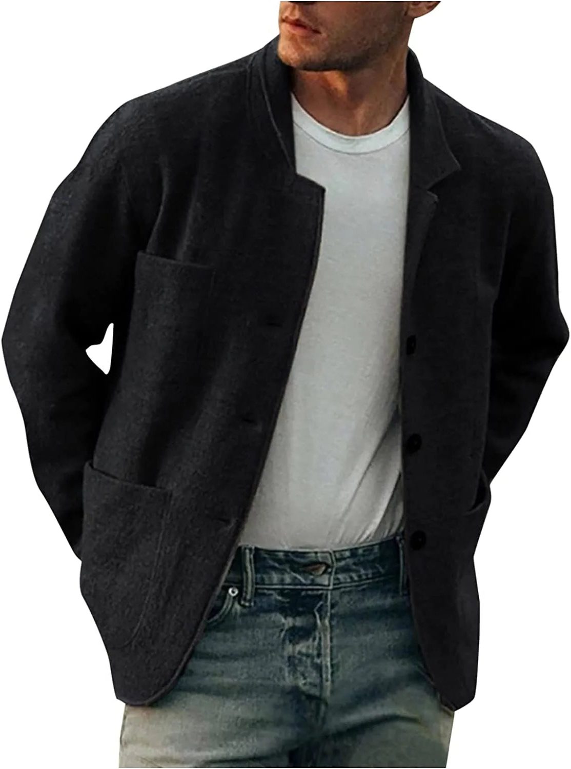 Single Button Notch Lapel Blazer for Men