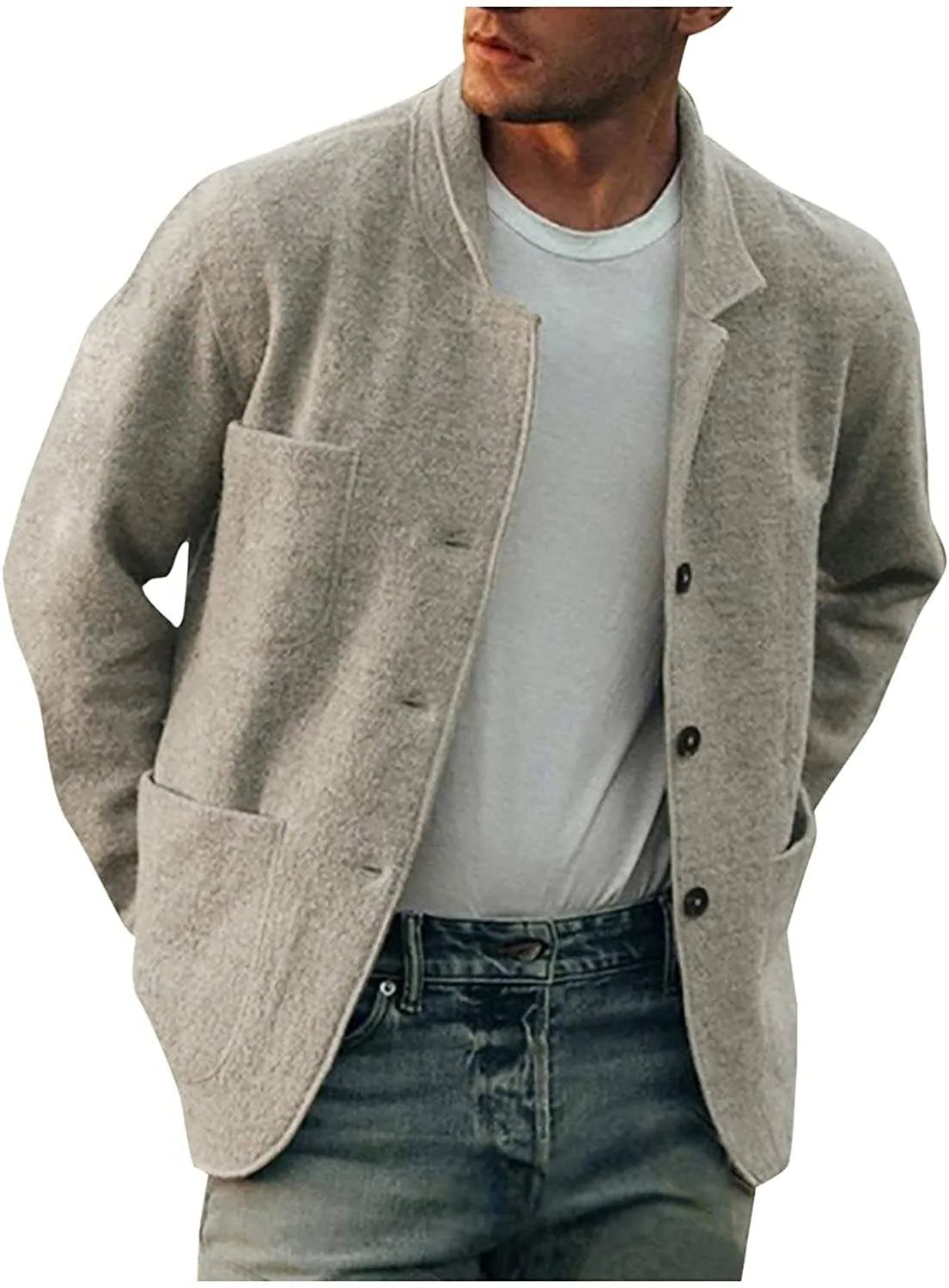 Single Button Notch Lapel Blazer for Men