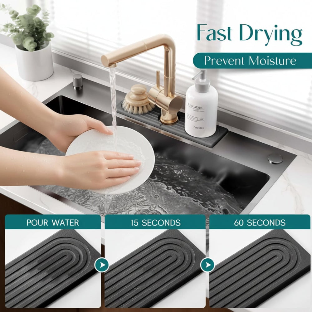 Sink Splash Guard Diatomaceous Earth Faucet Drying Mat with Absorbent Stone Surface