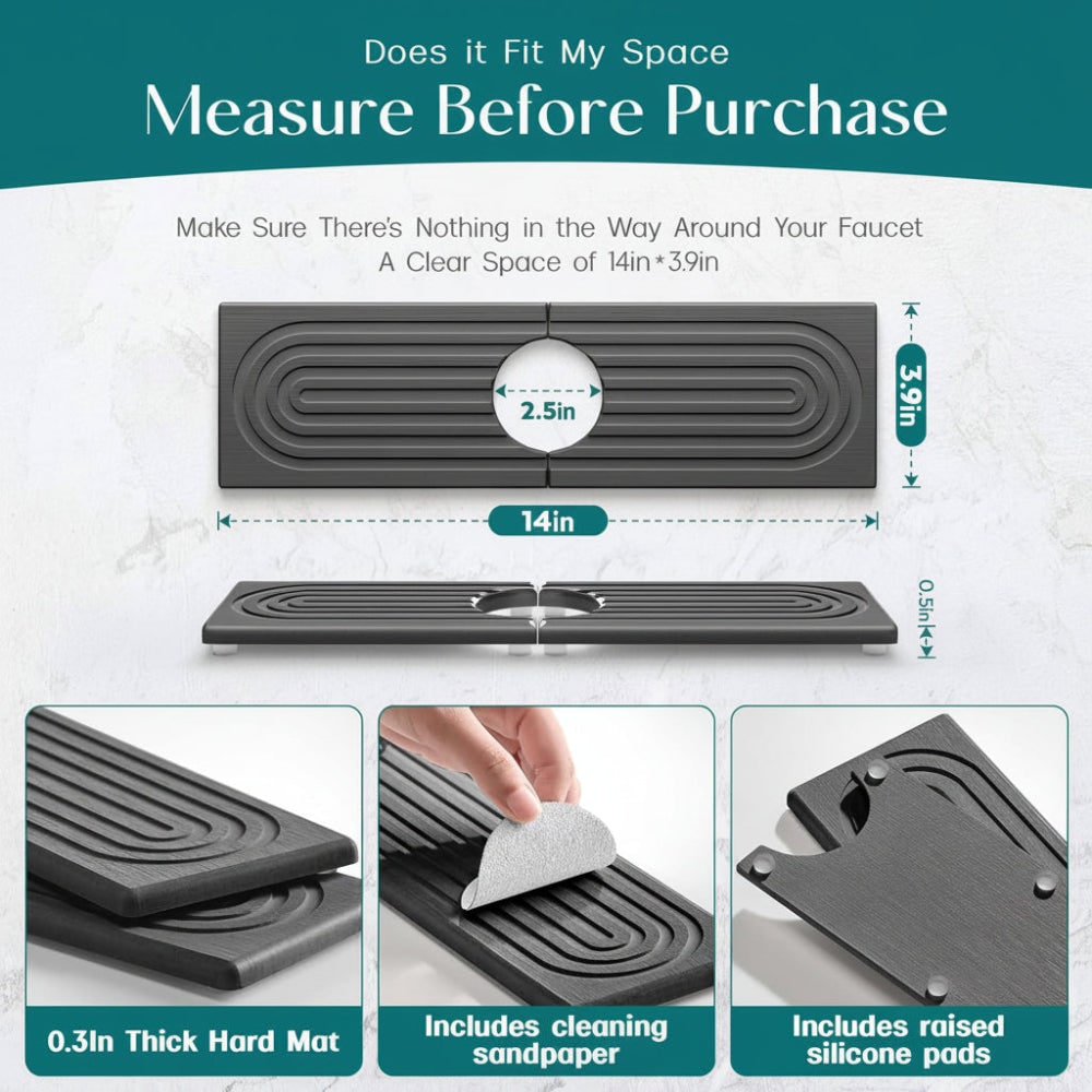 Sink Splash Guard Diatomaceous Earth Faucet Drying Mat with Absorbent Stone Surface
