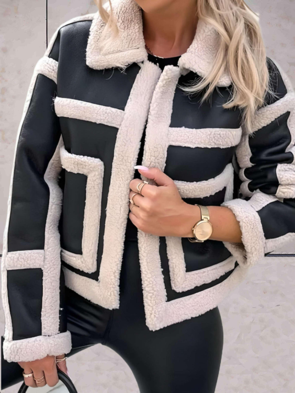 Women's Faux Shearling Aviator Jacket with Notch Collar