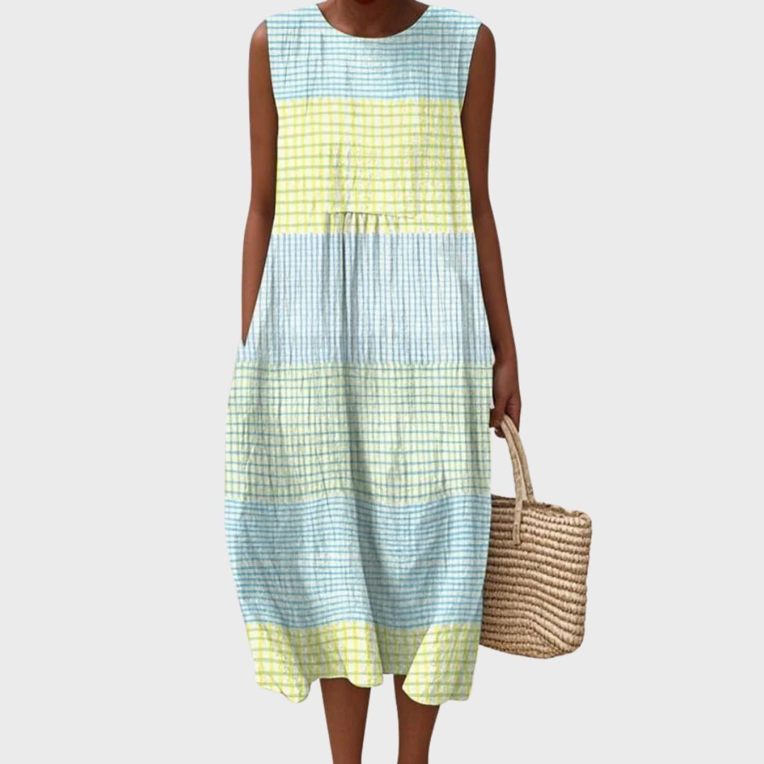 Sleeveless Empire Waist Midi Dress with Pockets Lightweight Summer Gathered