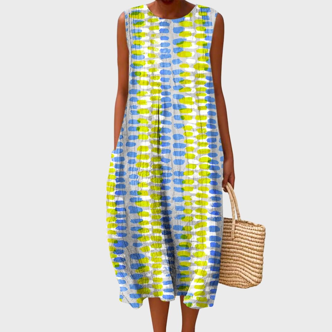 Sleeveless Empire Waist Midi Dress with Pockets Lightweight Summer Gathered