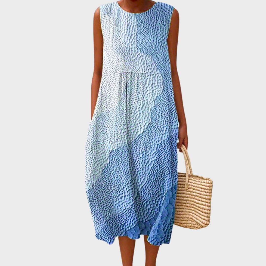 Sleeveless Empire Waist Midi Dress with Pockets Lightweight Summer Gathered