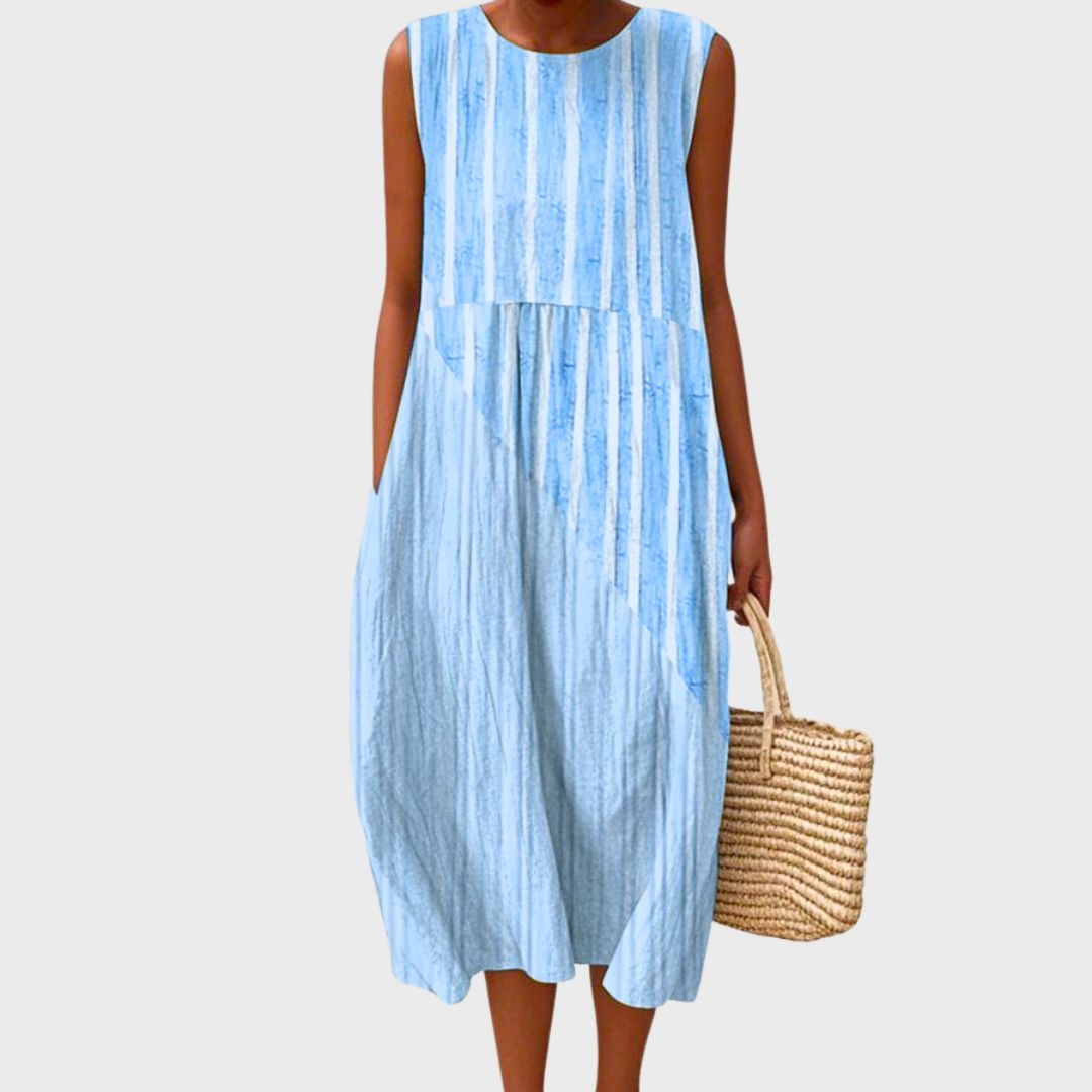 Sleeveless Empire Waist Midi Dress with Pockets Lightweight Summer Gathered