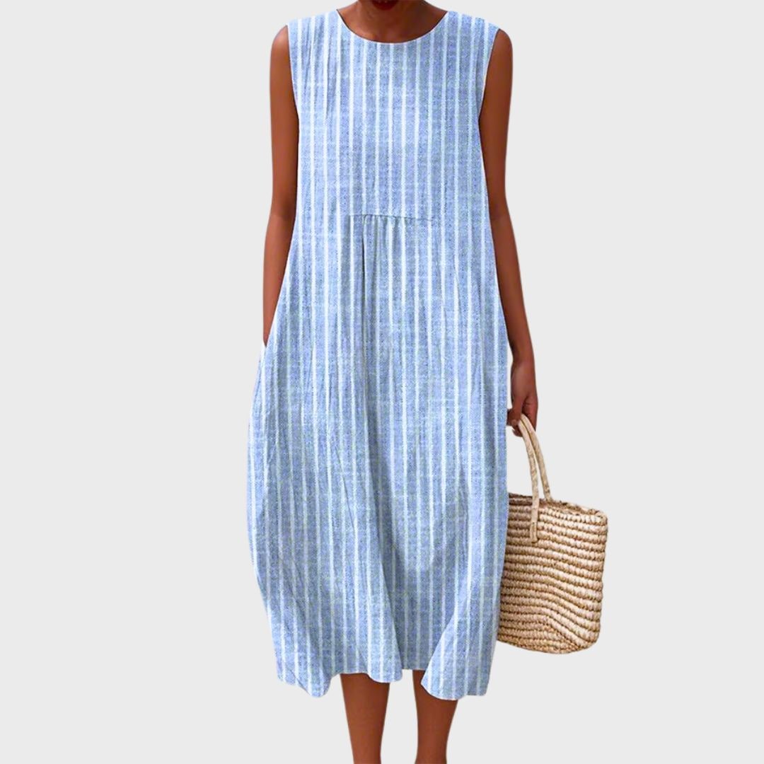 Sleeveless Empire Waist Midi Dress with Pockets Lightweight Summer Gathered