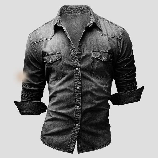 Slim Fit Denim Shirt with Long Sleeves for Men