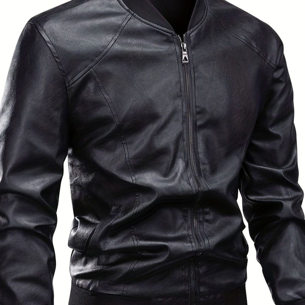 Faux Leather Slim Fit Bomber Jacket for Men