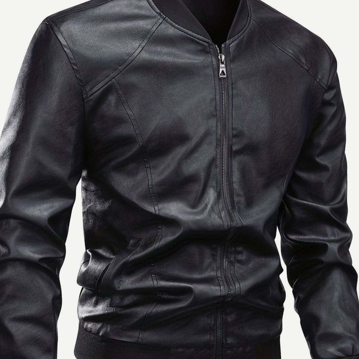 Faux Leather Slim Fit Bomber Jacket for Men