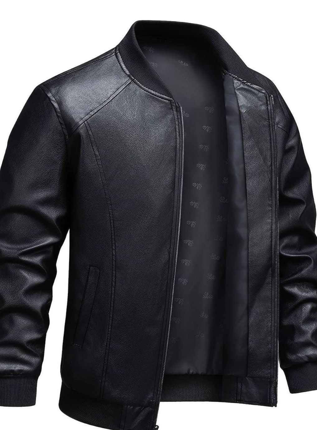 Faux Leather Slim Fit Bomber Jacket for Men