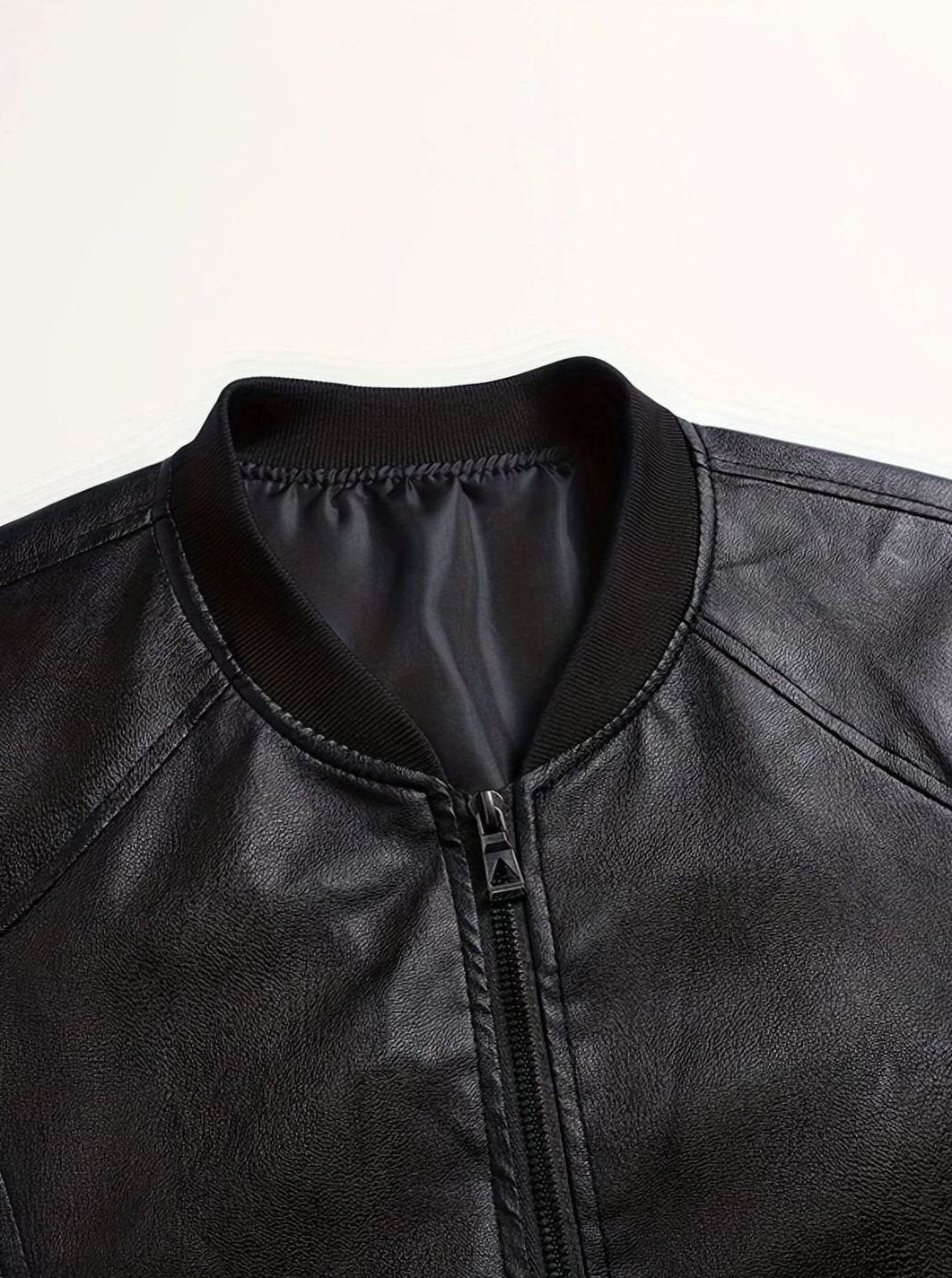 Faux Leather Slim Fit Bomber Jacket for Men