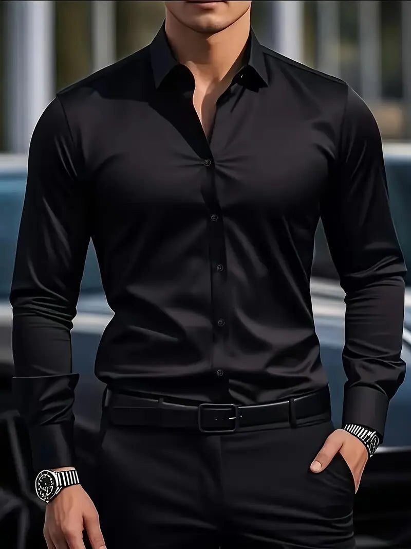 Slim Fit Long Sleeve Button-Down Shirt for Men