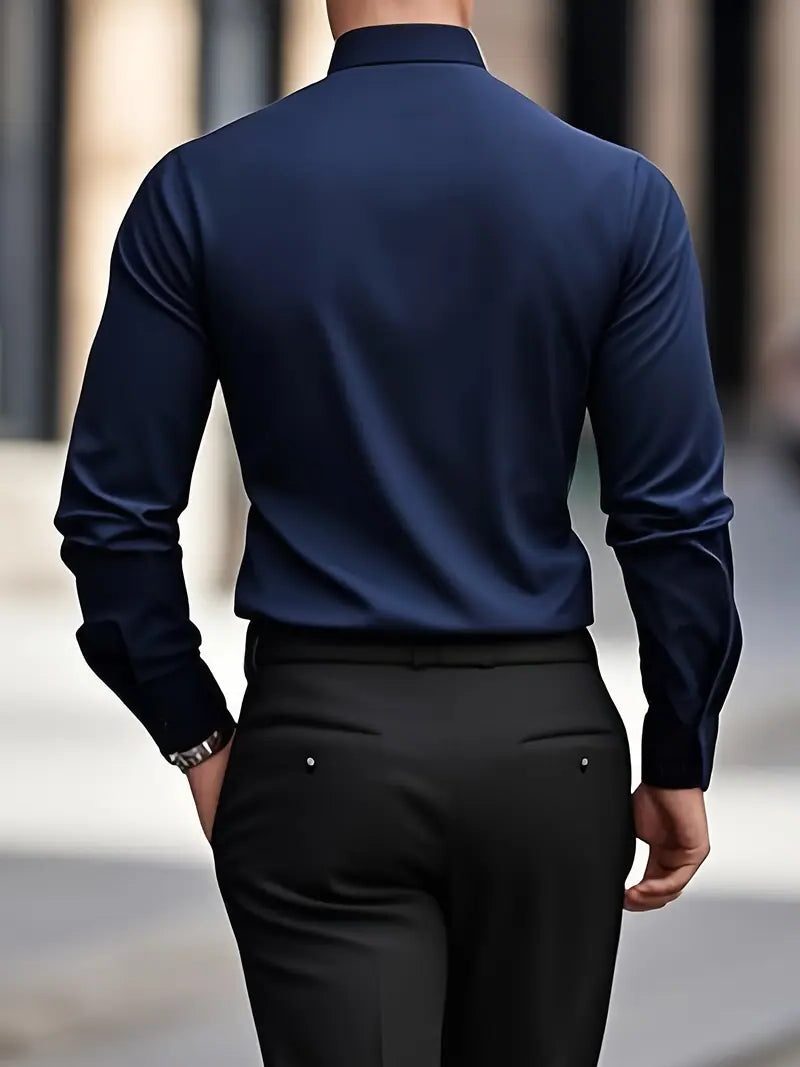 Slim Fit Long Sleeve Button-Down Shirt for Men