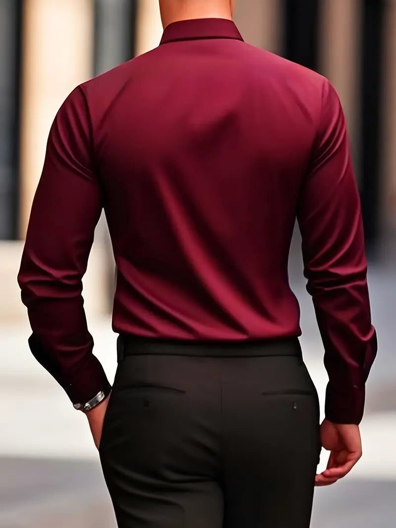 Slim Fit Long Sleeve Button-Down Shirt for Men