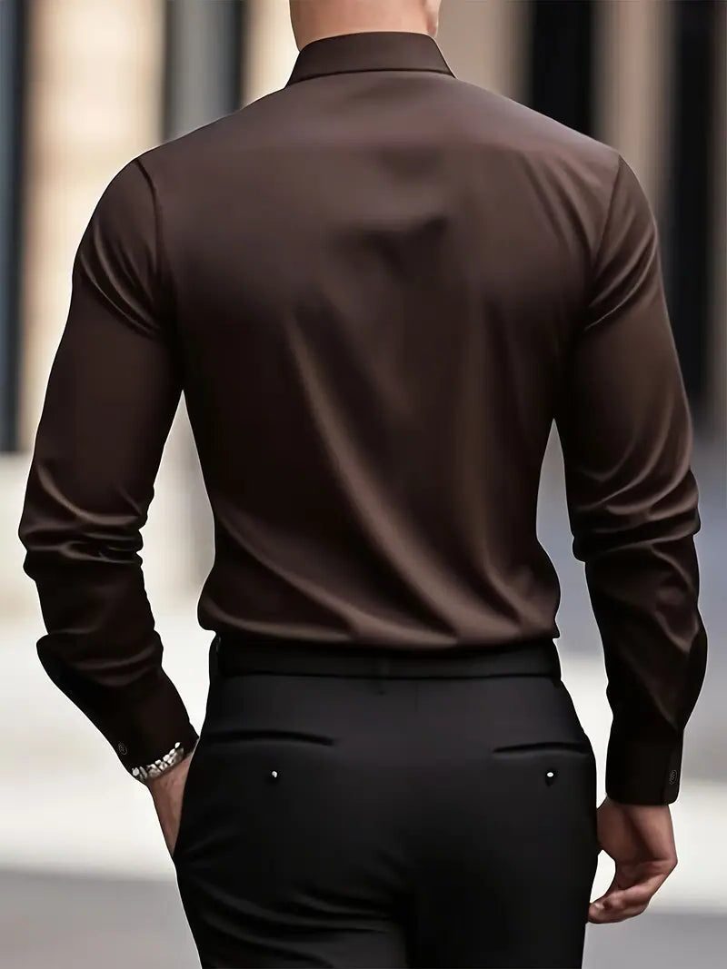 Slim Fit Long Sleeve Button-Down Shirt for Men