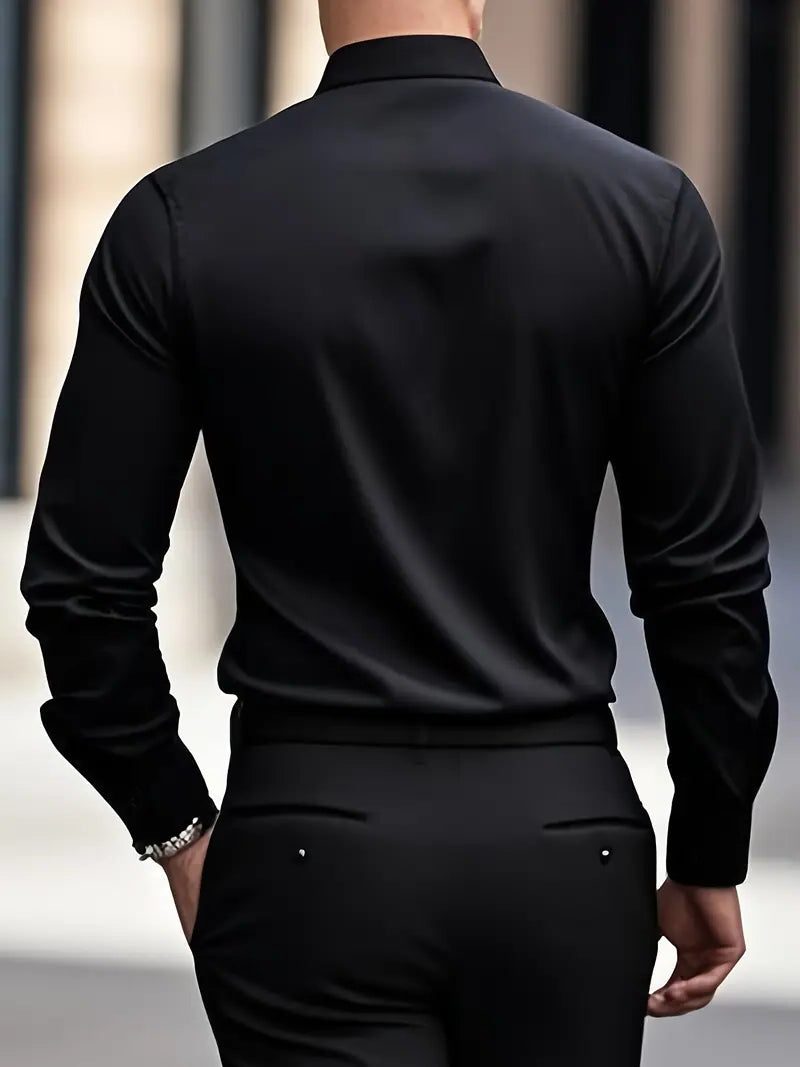 Slim Fit Long Sleeve Button-Down Shirt for Men