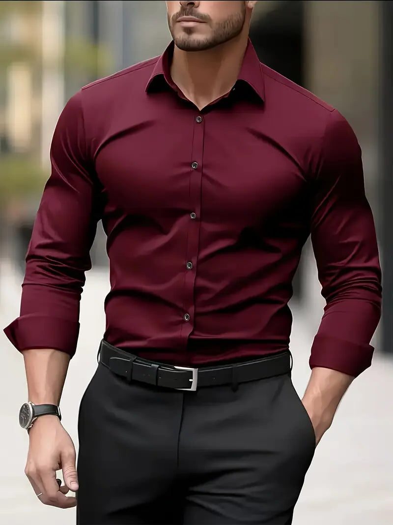 Slim Fit Long Sleeve Button-Down Shirt for Men