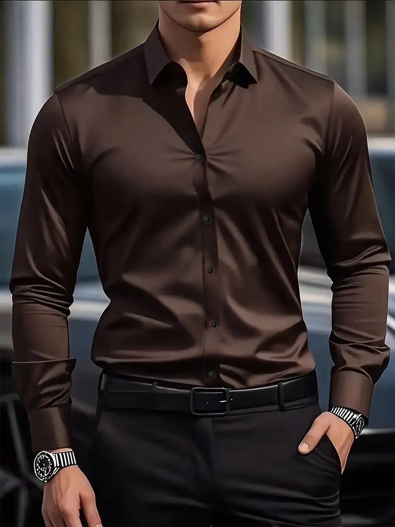 Slim Fit Long Sleeve Button-Down Shirt for Men