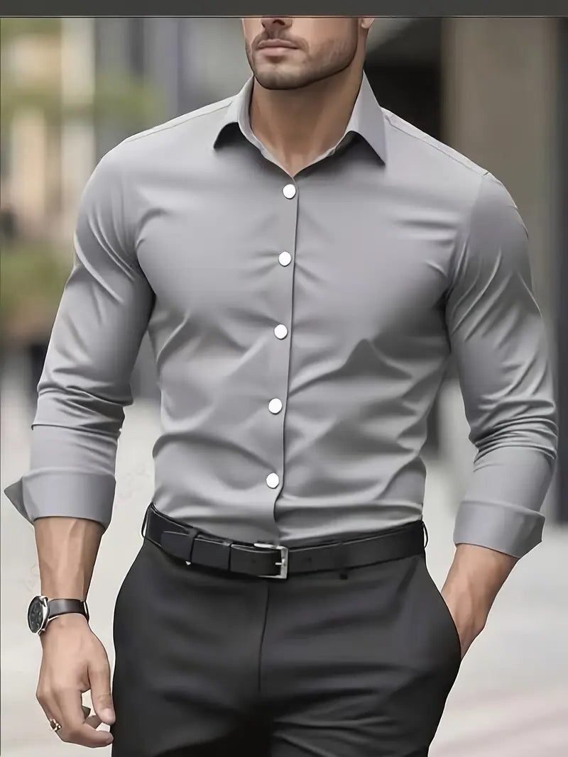 Slim Fit Long Sleeve Button-Down Shirt for Men