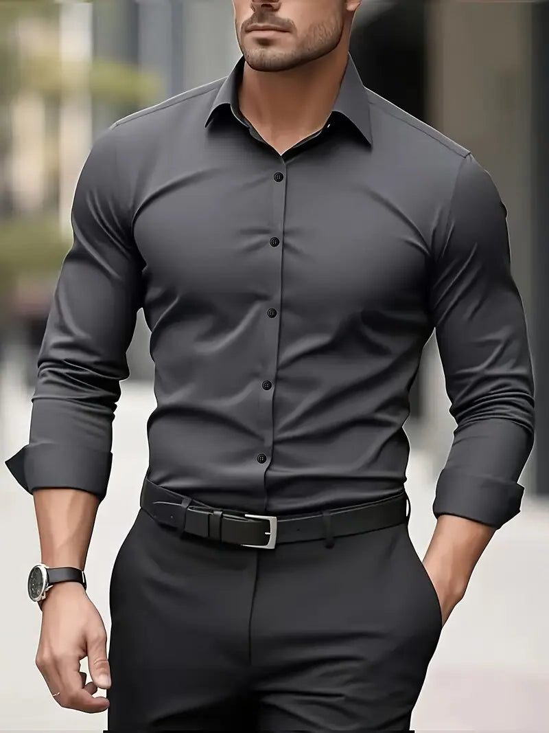 Slim Fit Long Sleeve Button-Down Shirt for Men