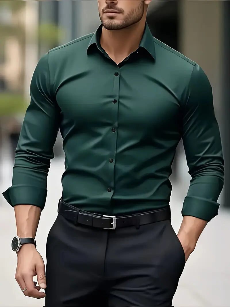 Slim Fit Long Sleeve Button-Down Shirt for Men