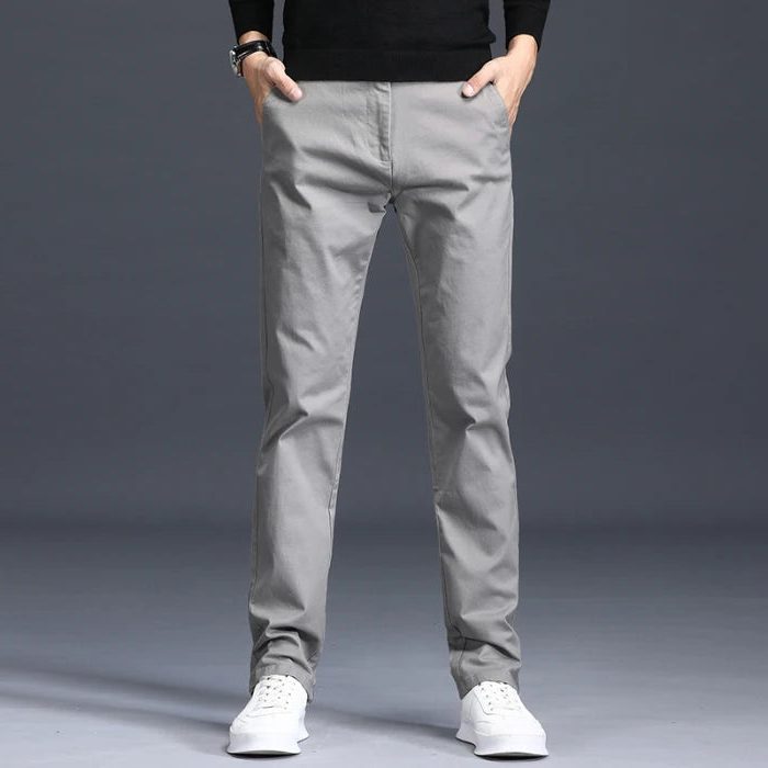 Slim Fit Straight Leg Cotton Pants for Men