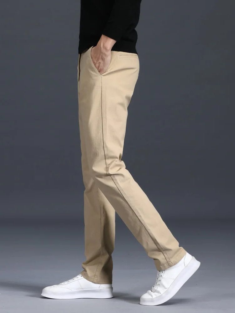 Slim Fit Straight Leg Cotton Pants for Men
