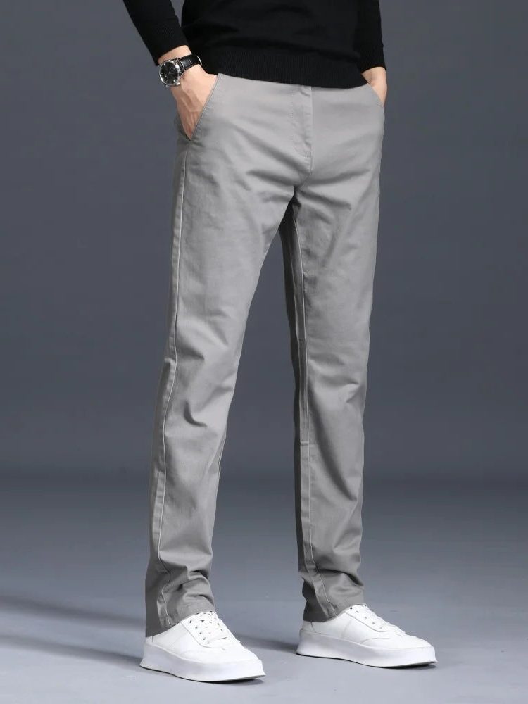 Slim Fit Straight Leg Cotton Pants for Men