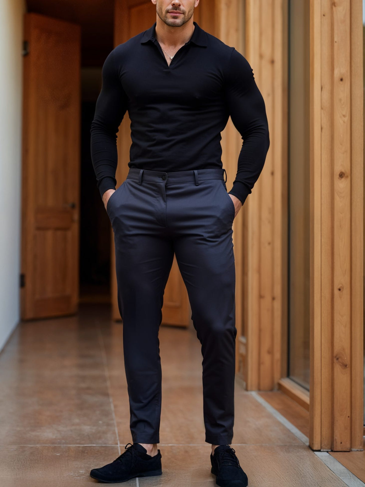 Slim Fit Stretch Chino Trousers for Men