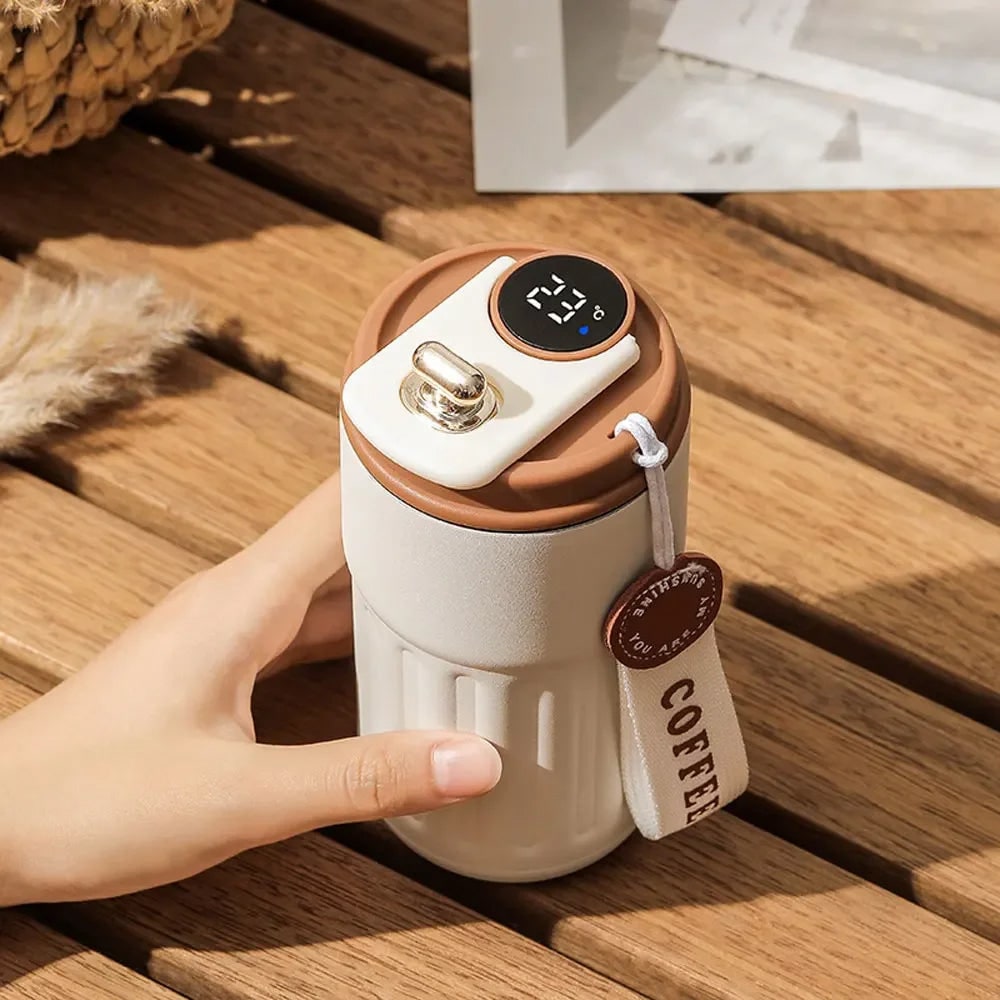 Smart Travel Mug with LED Temperature Display Insulated Stainless Steel Coffee with Handle