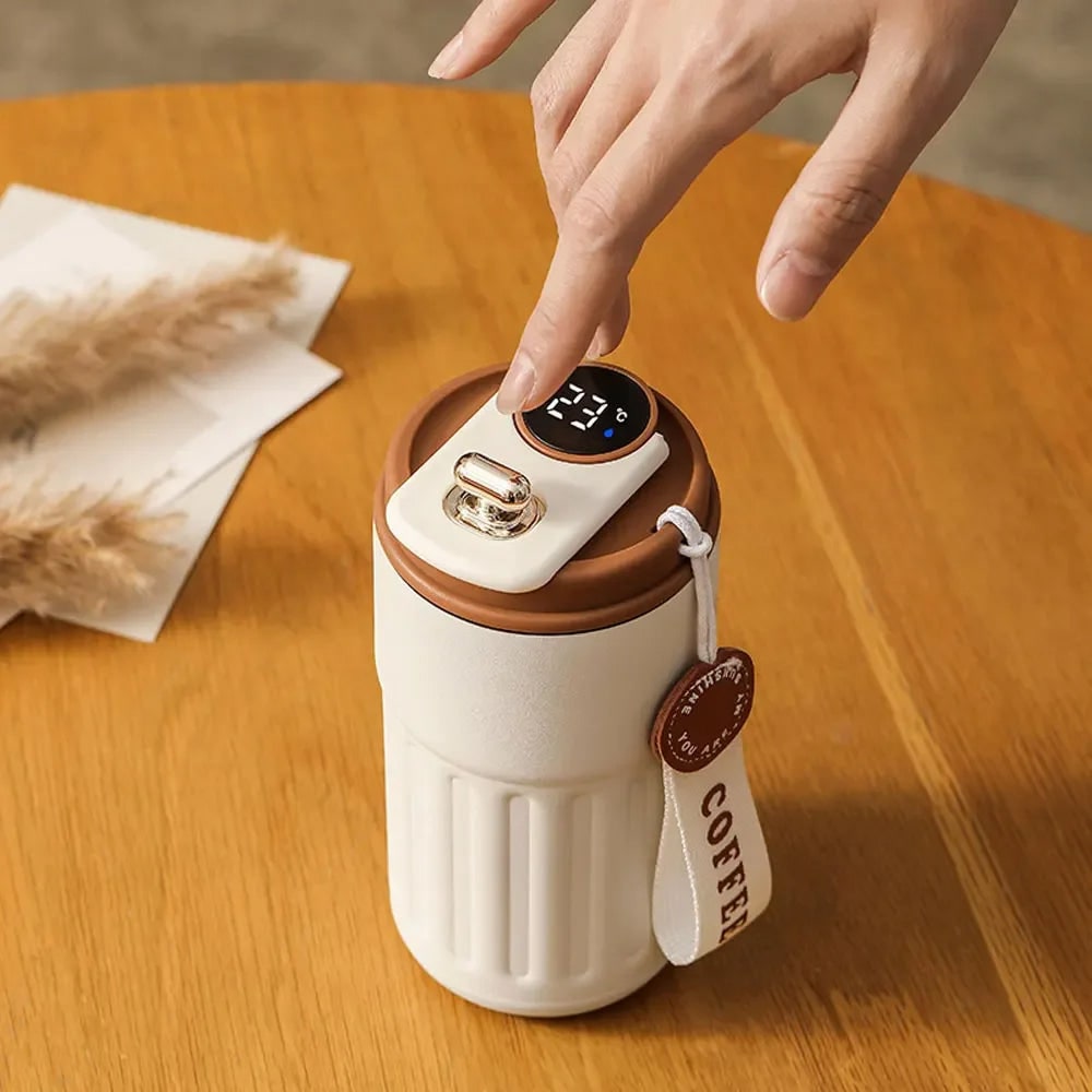 Smart Travel Mug with LED Temperature Display Insulated Stainless Steel Coffee with Handle