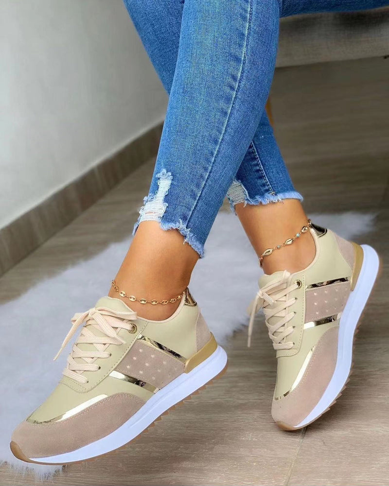 Women's Studded Wedge Trainers with Lace-Up Detail