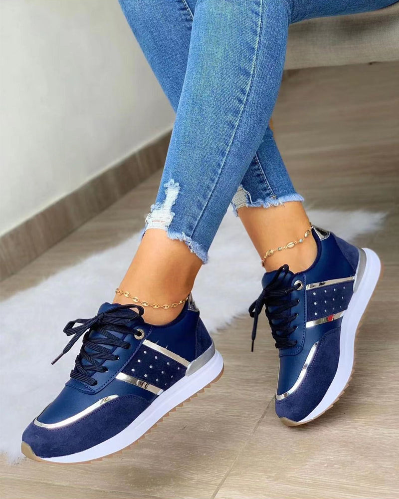 Women's Studded Wedge Trainers with Lace-Up Detail