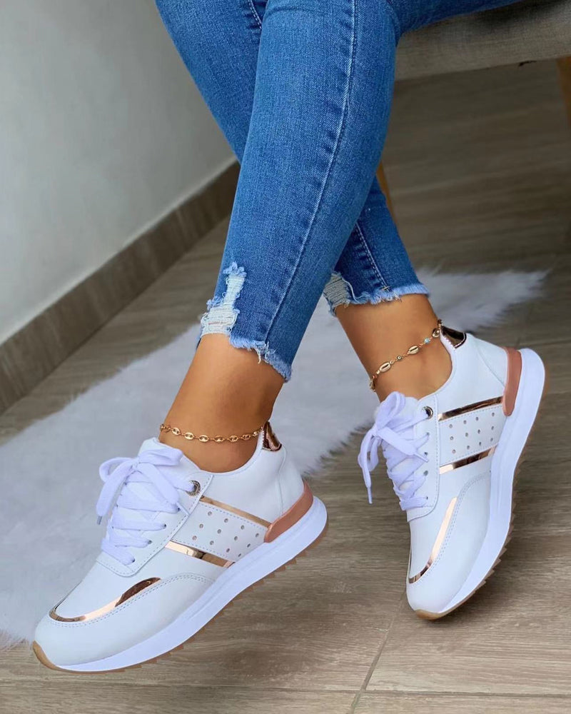 Women's Studded Wedge Trainers with Lace-Up Detail
