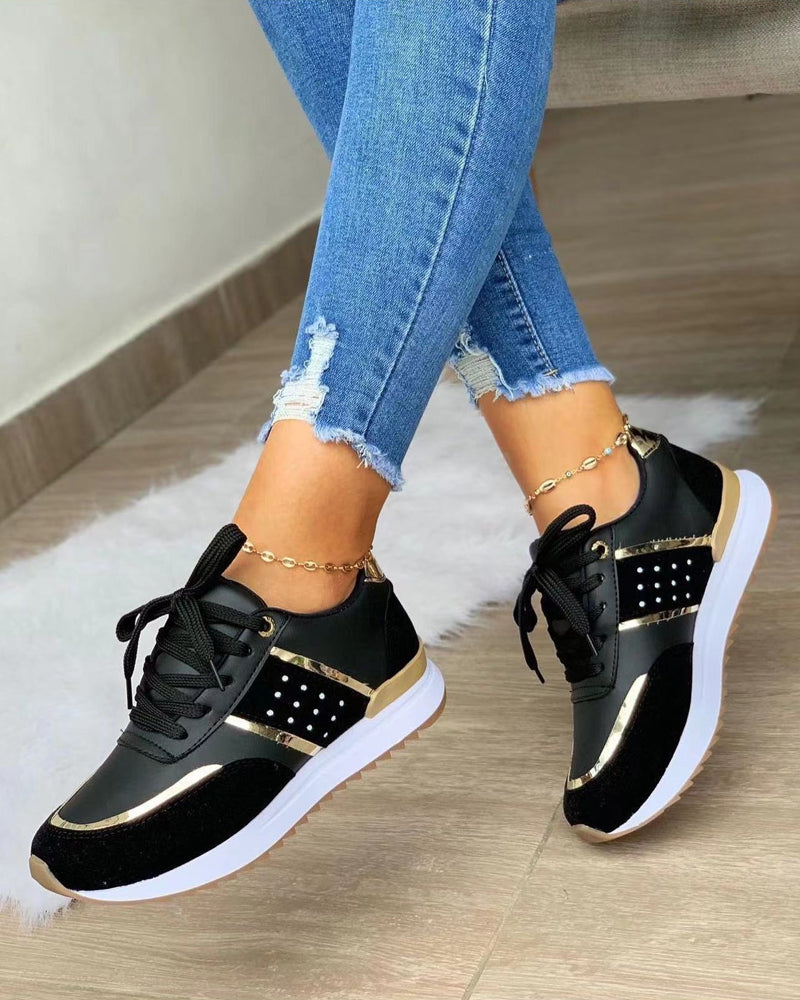 Women's Studded Wedge Trainers with Lace-Up Detail