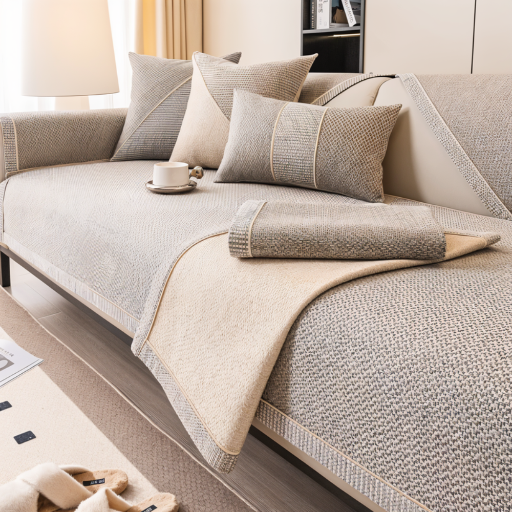 Sofa Couch Cover with Non-Slip Backing and Textured Woven Seat Protector