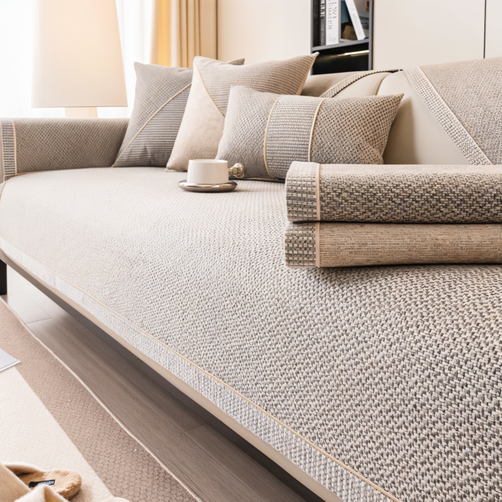 Sofa Couch Cover with Non-Slip Backing and Textured Woven Seat Protector