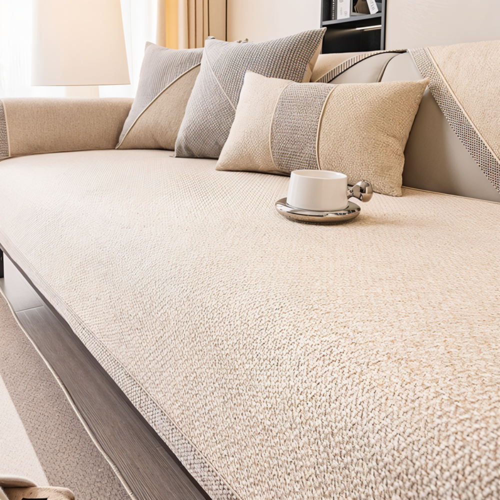 Sofa Couch Cover with Non-Slip Backing and Textured Woven Seat Protector