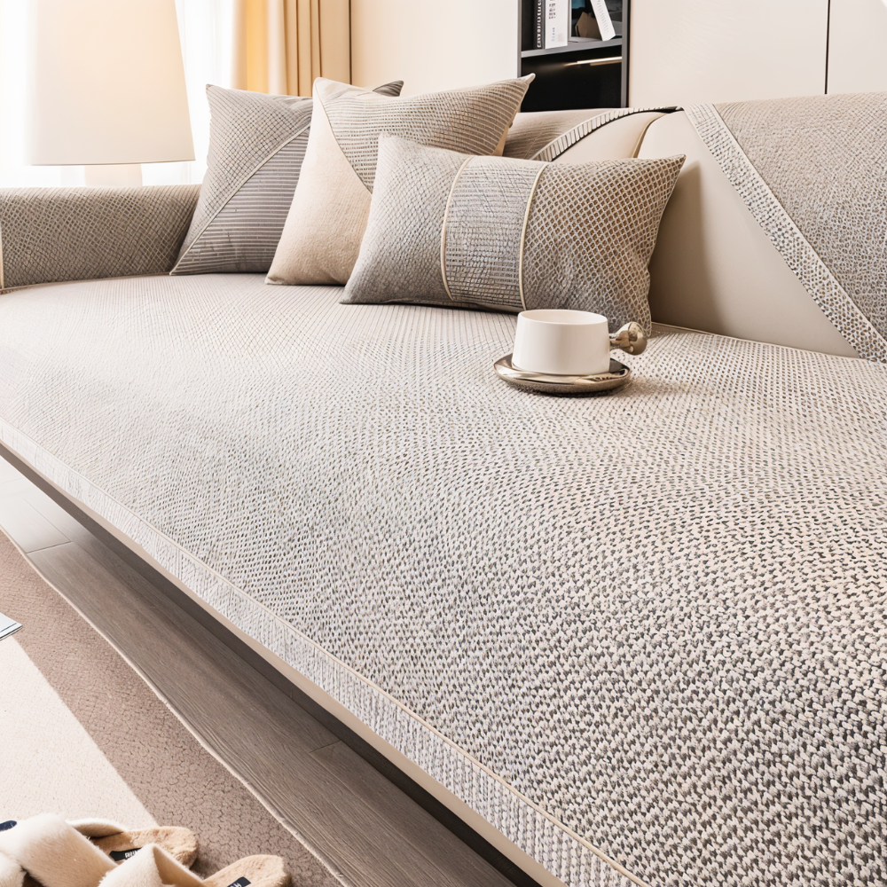 Sofa Couch Cover with Non-Slip Backing and Textured Woven Seat Protector