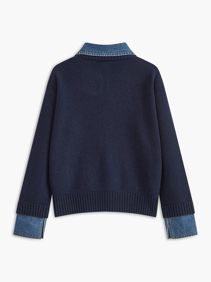 Eloise | Women's Knit Sweater Denim Collar Long Sleeve