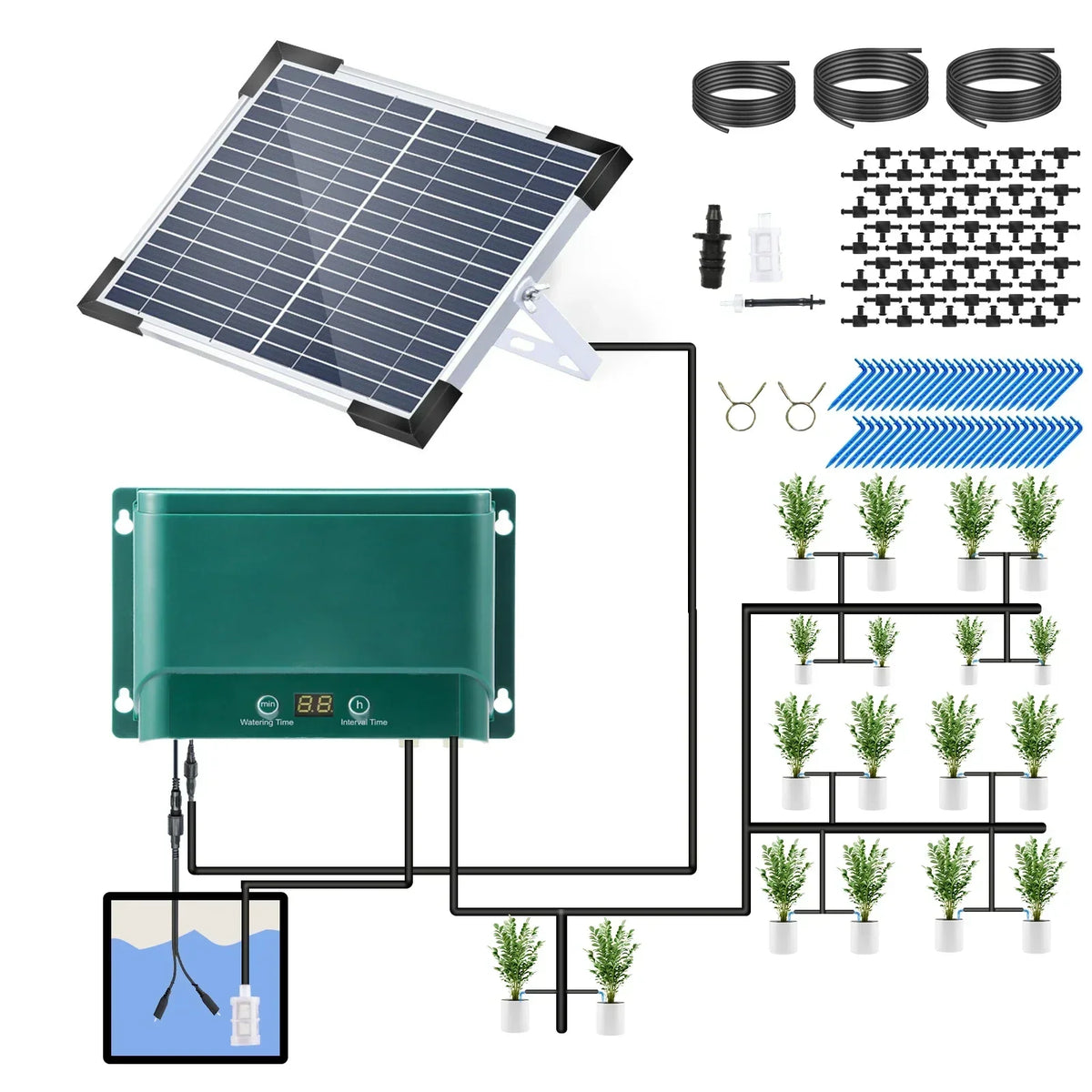 Solar Drip Irrigation Kit | Automatic 30 Modes & 7 Timers | Irrigates Up To 50 Plants