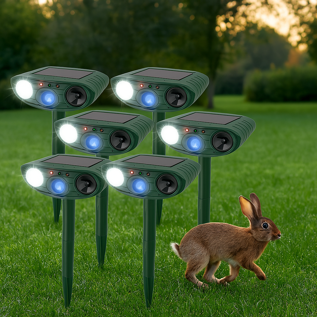 Solar Powered Ultrasonic Pest Repeller with Motion Sensor and Flashing LED Light