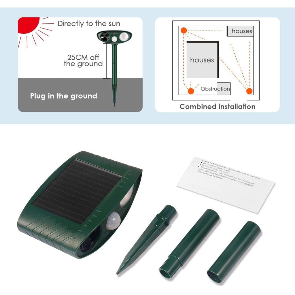 Solar Powered Ultrasonic Pest Repeller with Motion Sensor and Flashing LED Light
