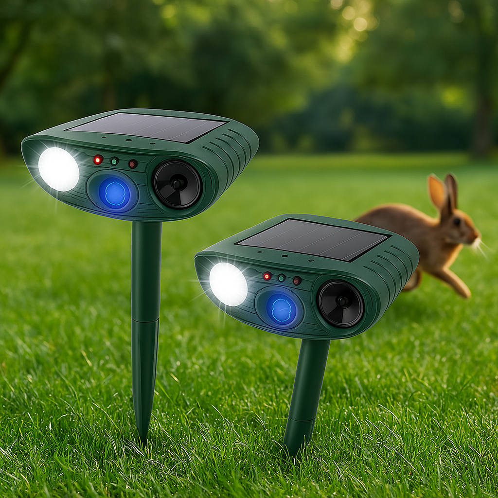 Solar Powered Ultrasonic Pest Repeller with Motion Sensor and Flashing LED Light