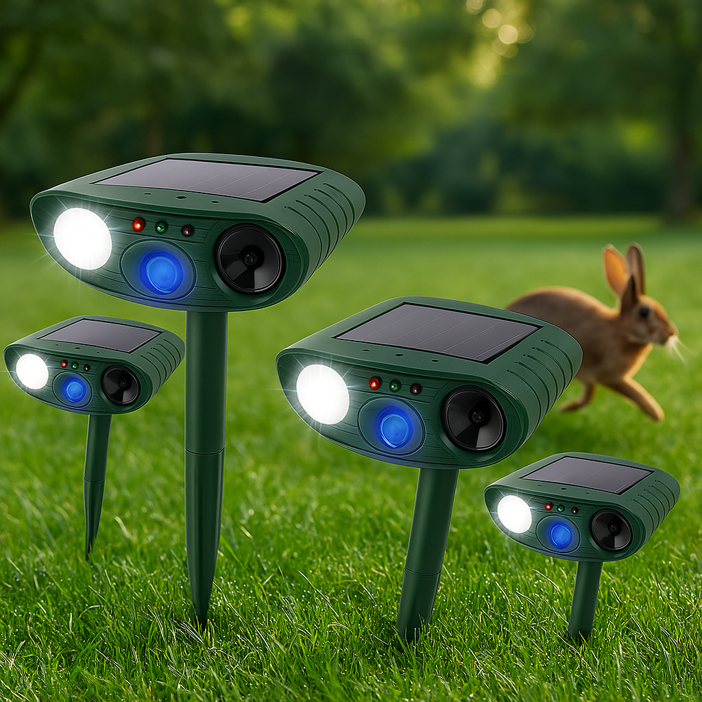 Solar Powered Ultrasonic Pest Repeller with Motion Sensor and Flashing LED Light