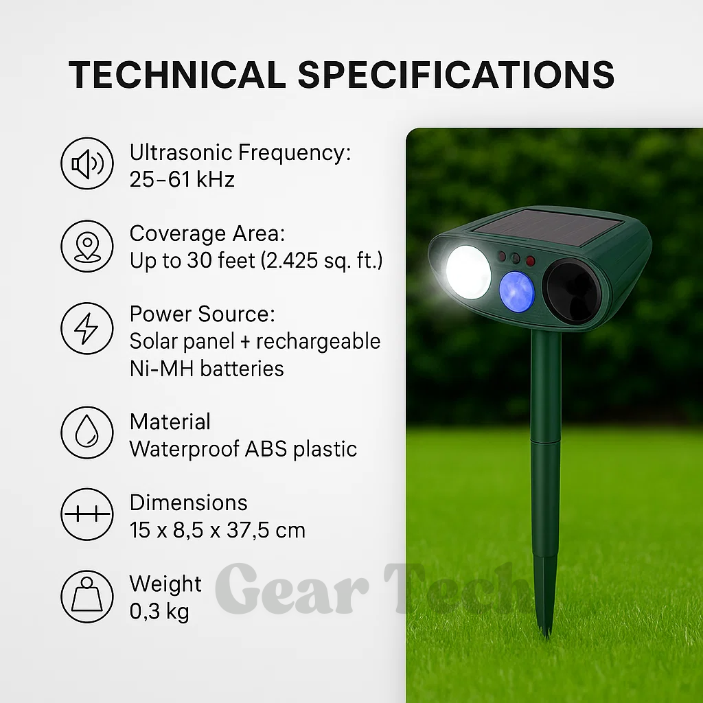 Solar Powered Ultrasonic Pest Repeller with Motion Sensor and Flashing LED Light
