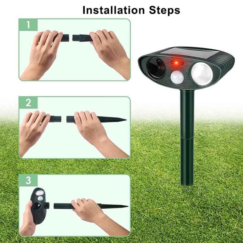 Solar Powered Ultrasonic Pest Repeller with Motion Sensor and Flashing LED Light