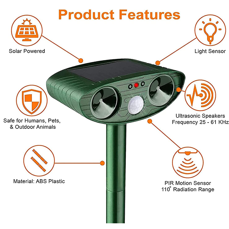 Solar Powered Ultrasonic Pest Repeller with Motion Sensor and Flashing LED Light